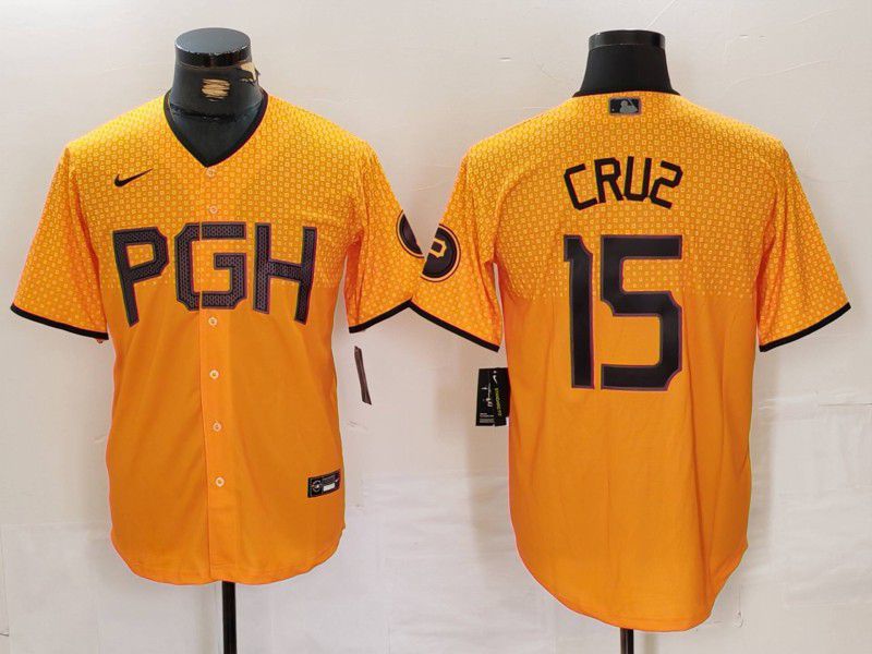 Men Pittsburgh Pirates #15 Cruz Yellow City Edition 2024 Nike MLB Jersey style 1->youth mlb jersey->Youth Jersey